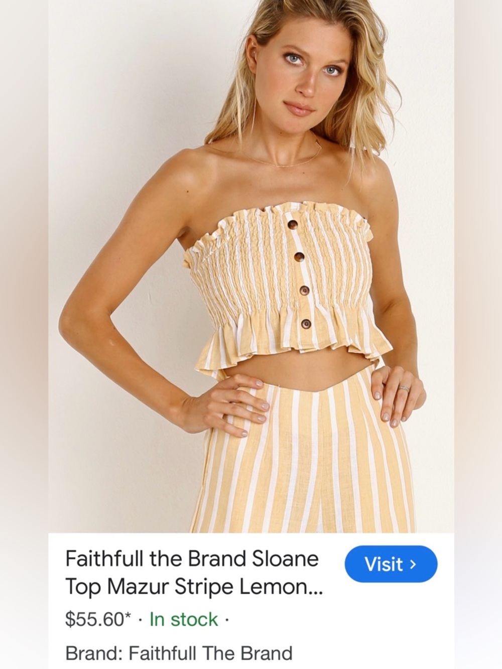 NWT**Faithfull The Brand  Sloane Top  Mazur Stripe Lemon Size 8. Current Style